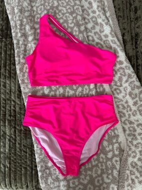 Hot Pink One-Shoulder Bikini Set